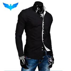 Men Shirt Luxury Brand 2017 Male Long Sleeve Shirts Casual Solid Multi-Button Hit Color Slim Fit Dress Shirts Mens Hawaiian XXL